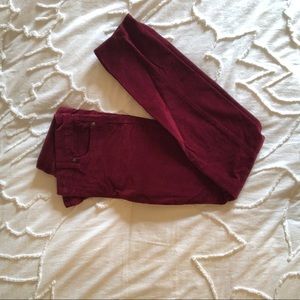 Red corduroy skinny jeans